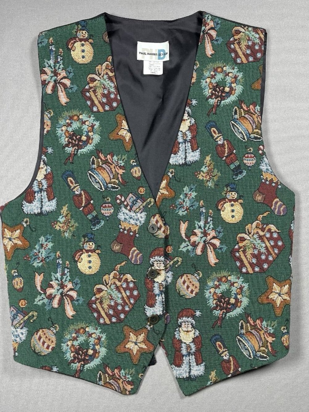 Paul Harris Design USA Green Christmas Holiday Printed Vest - Women Size Small